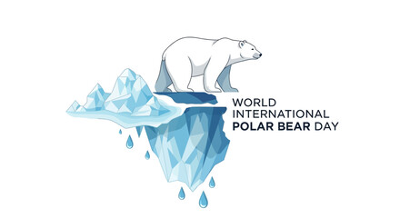 Illustration of a polar bear on melting ice for World International Polar Bear Day with arctic elements. © Cintarsih