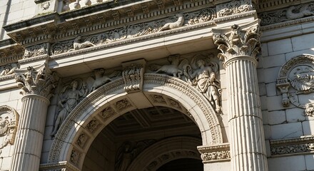 Obraz premium Architectural detail ornate stone archway with carvings and columns