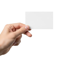 Obraz premium A person holding a blank index card against a white background. isolated on transparent background