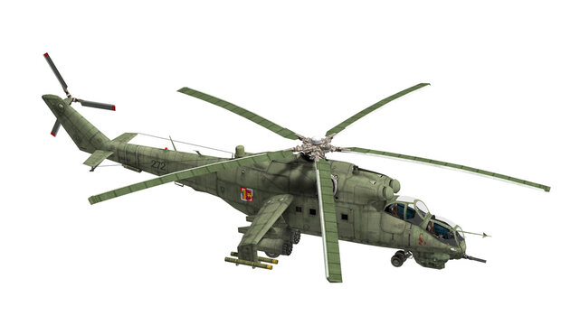 Mil Mi-24, helicopter - transparent background, 3d render