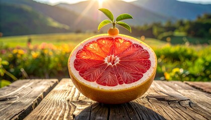 A halved grapefruit glowing in sunlight&hellip;