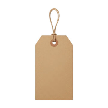 A close-up view of a brown paper shipping tag with a string attachment. isolated on transparent background