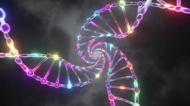 Abstract peptide strands forming spiral patterns glowing junctions seamless futuristic surreal ethereal ambience cascading softly glowing abstract unique style ultra realistic loop
