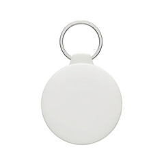 Fototapeta premium A white round keychain with a silver ring attachment on a white background isolated on transparent background
