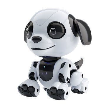 Robot Dog Toy with Black Spots Isolated on White Background