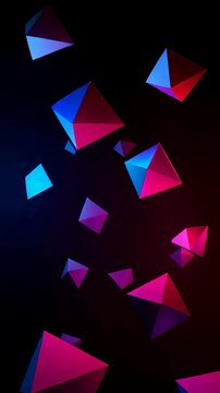 Abstract geometric shapes loop with glowing pyramids and neon colors for modern digital motion graphic background Vertical video