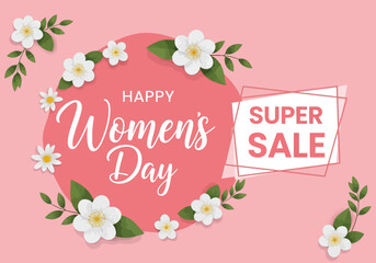 Happy womens day super sale promotion with flowers