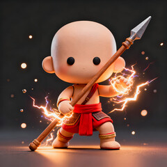 long spear soldier with red waist cloth and wooden spear