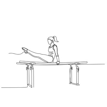 continuous line drawing of gymnast on parallel bars minimalistic sports illustration on transparent background