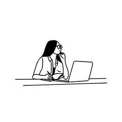 Minimalist Line Art Person Working on Laptop and 