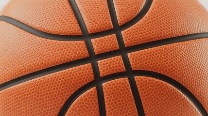 Obraz premium Close up macro of an orange basketball with black lines on textured surface