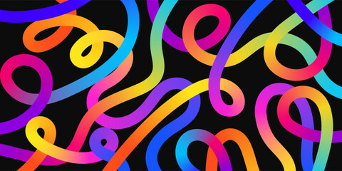 Fototapeta premium Abstract 3D gradient lines on black, modern bright background. Neon gradient lines.
