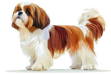A flat style illustrated Shih Tzu, isolate on white background, capturing its charming personality and adorable features. PNG