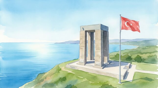 18 March Canakkale Zaferi Watercolor Background.