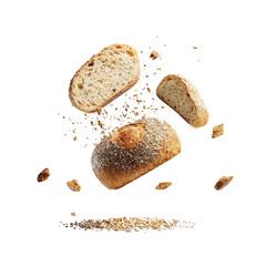 Bun bread flying through the air, isolated on a white background, adding a dynamic and playful element. cutout PNG
