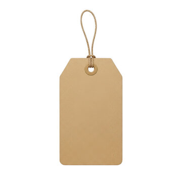 A brown paper shipping tag with a string attachment against a white background isolated on transparent background