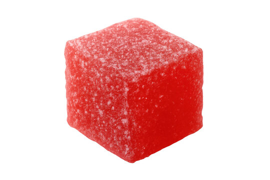 Red sugar coated gummy cube with transparent background