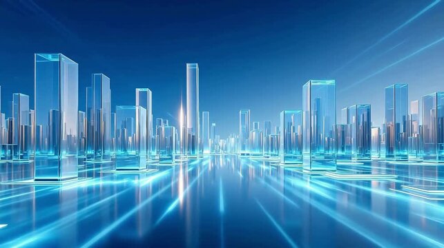 Futuristic glass city skyline