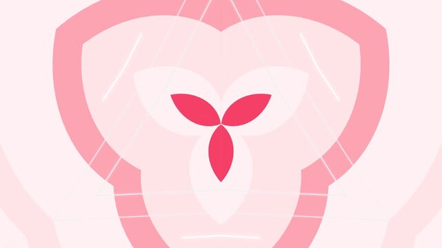 Symmetrical pink heart shaped floral pattern with triangle outlines and pastel gradient background