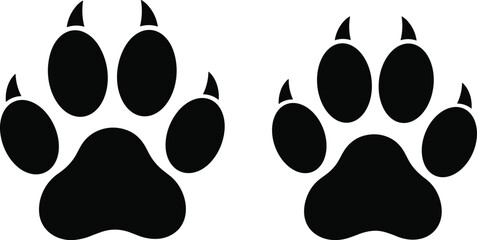 animal paw prints silhouette, black paw icon, dog cat track symbol, wildlife footprint logo isolated, predator claw mark illustration