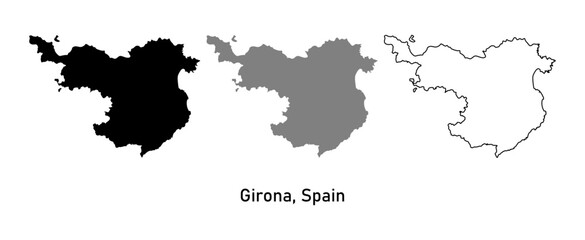 Obraz premium Map of Girona, a province in Spain. Map with various styles of outlines, black and gray.