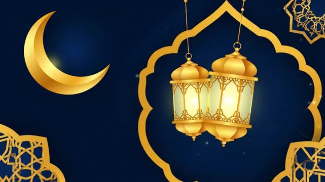 Ramadan Lanterns and Crescent Moon Illustration.