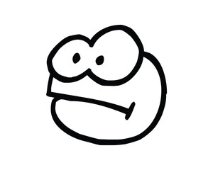 Simple Cartoon Frog Face with Big Eyes and Smiling Mouth in Black Outline