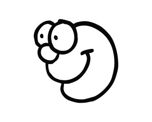 Cartoonish Smiling Face with Big Eyes and Round Nose Simple Line Drawing
