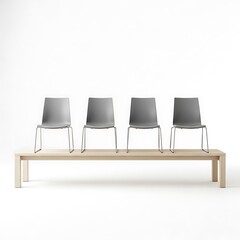 Obraz premium Modern benches with metal chairs on wooden base, minimalist design, office furniture