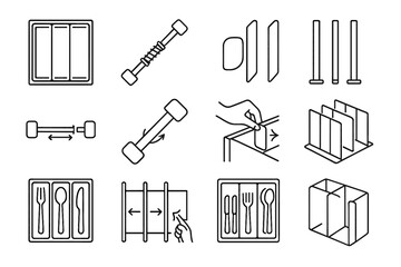 Fototapeta premium Length drawer divider icon contact adjustable separators lightweight tension vector icons set