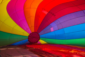 Fototapeta premium Hot air balloon colourful in the garden cosmos flower