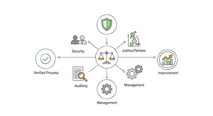 Fototapeta premium Vector diagram of business management concepts including security, auditing, and improvement isolated on transparent background