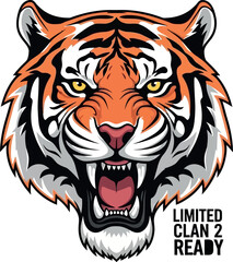 Vibrant orange tiger silhouette head with open mouth and sharp teeth