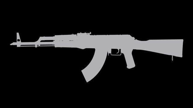 Minimalistic graphic animation of AK-47, without realism. An abstract AK-47, forming and disappearing.