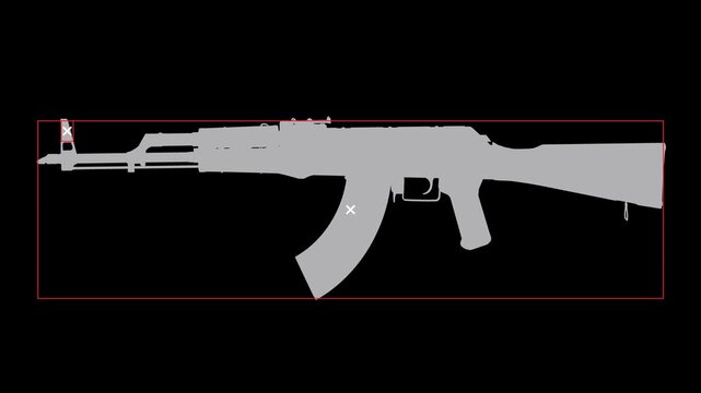 Interface style, weapon drawing &mdash; animated AK-47 with selection frames and markers. Interactive rifle diagram &mdash; animation of AK-47 assembly by modules.