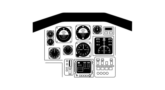 Aircraft cockpit control panel instruments.