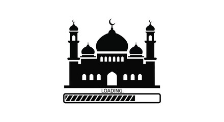 A striking black silhouette of a mosque complex with minarets and a dome ideal for islamic designs on transparent background © rabbivay