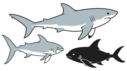 Obraz premium Shark vector illustration of three different colored cartoon sharks swimming