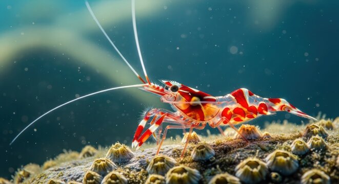 Scarlet cleaner shrimp close-up reveals vibrant underwater ecosystem beauty and detail