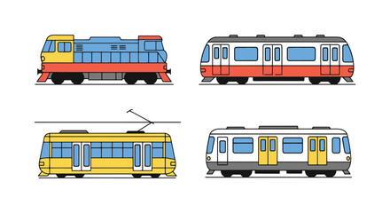Rail Vehicles Line filed color trendy design colorful creative illustration