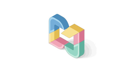 Isometric illustration of a multi-colored geometric shape isolated on a white backdrop