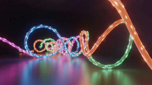 Colorful Neon Lights Twirling in Darkness.