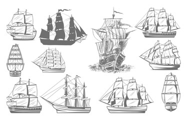 Vintage sailing ship engraving illustration