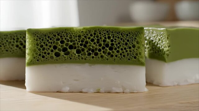 Matcha Coconut Layer Dessert Close Up Sweet Delicacy Food