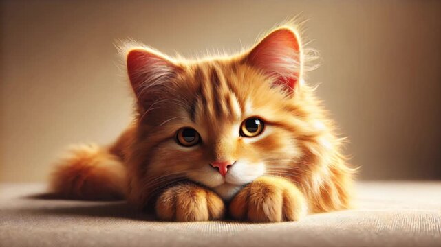 Video ofo adorable ginger cat rests head on paws in close up showing soft orange fur and peaceful relaxed mood