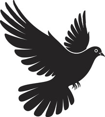 Fototapeta premium Black flying dove silhouette vector illustration isolated on white background, peace symbol bird with spread wings, minimalist graphic design for logo, tattoo, decal