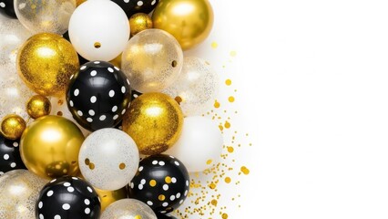 Golden and Black Balloons: A festive collection of golden, black and white balloons is ready to celebrate.