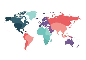 Obraz premium A colorful map of the world with various regions highlighted in different hues and shades