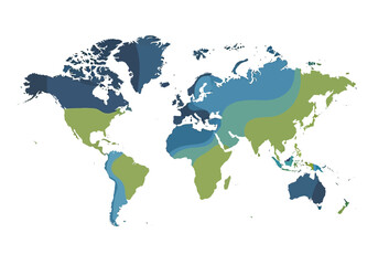 Obraz premium Global climate zones map illustrating varied temperature regions across the world's continents and oceans