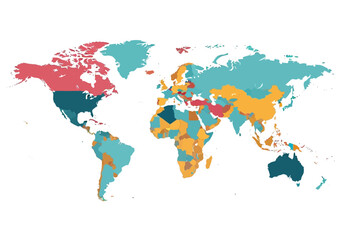 Obraz premium A colorful world map illustration showing diverse countries and cultures from a global perspective.
